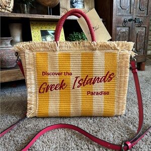 Patricia Nash Greek island large straw fringe and leather crossbody tote nwt!